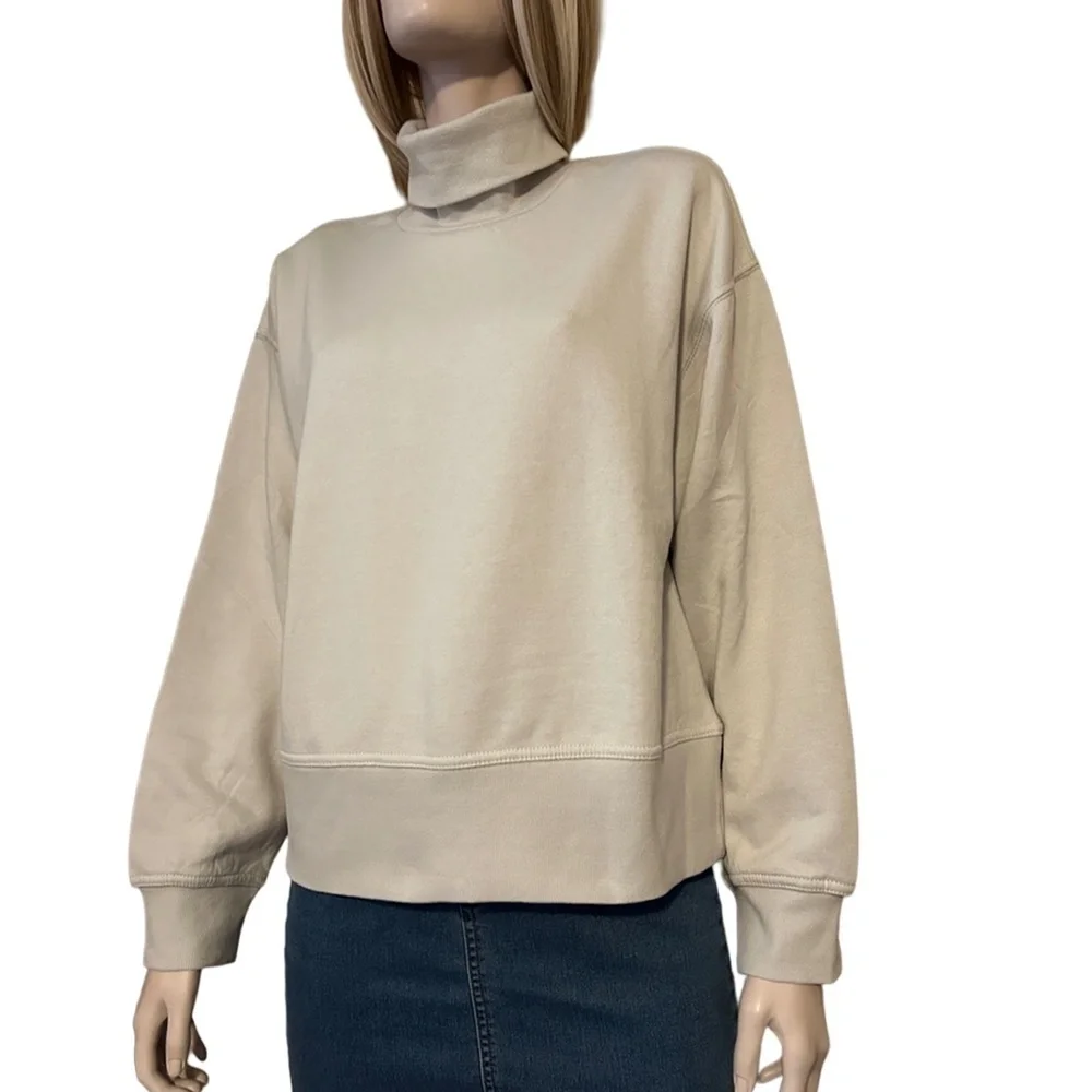ZARA Turtleneck Sweater Top Classic Fleece Beige Ecologically Grown Oversized - Picture 13 of 16